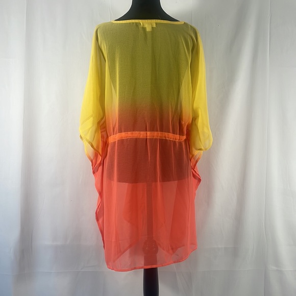 Orange & Yellow,,V neck, sheer, Tassels, swim cover up, Tunic,Top,dress, L/XL - Picture 4 of 10